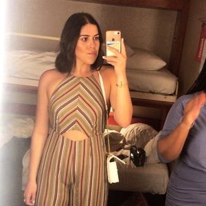 Striped halter neck jumpsuit